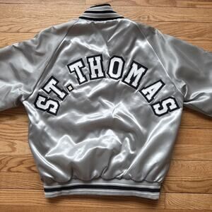 Vintage College Of St Thomas Champion Silver Bomber Jacket USA Made Size Medium